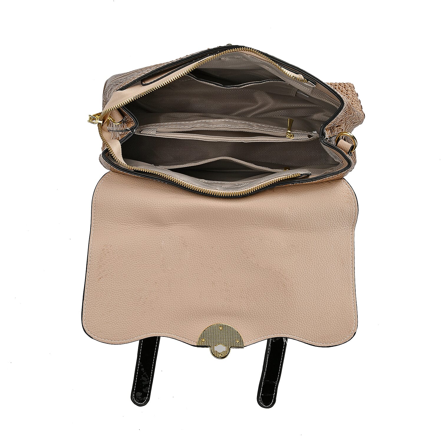 Designer Inspired Elegant Croc-Embossed Satchel Handbag - Khaki