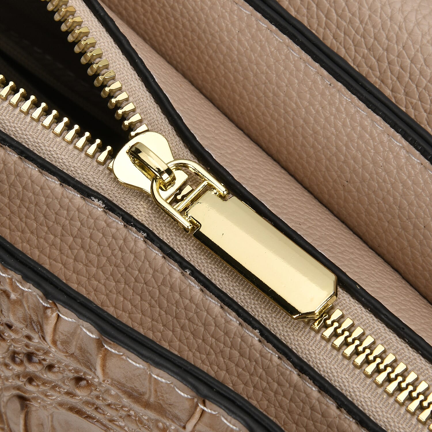 Designer Inspired Elegant Croc-Embossed Satchel Handbag - Khaki