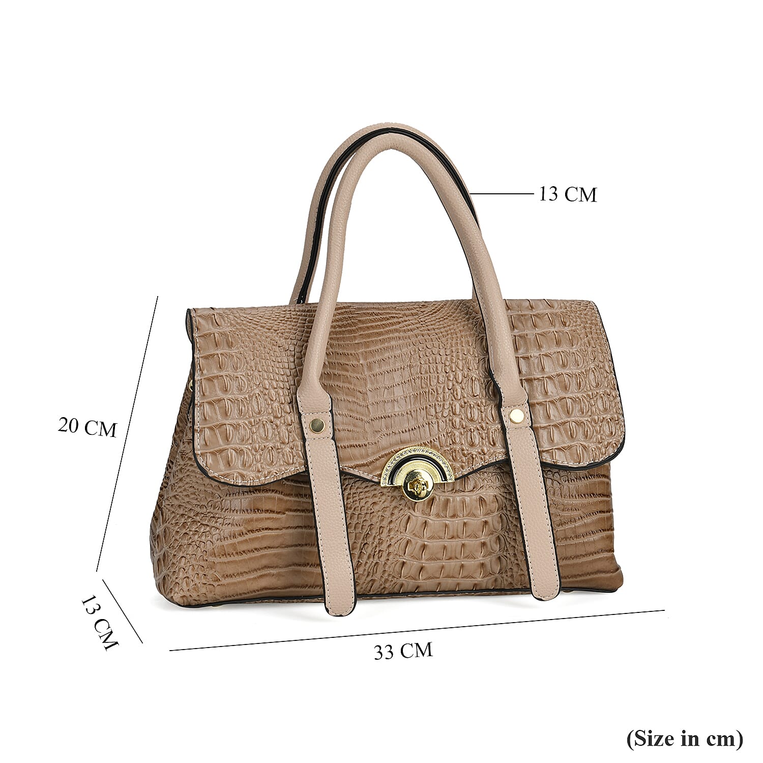 Designer Inspired Elegant Croc-Embossed Satchel Handbag - Khaki