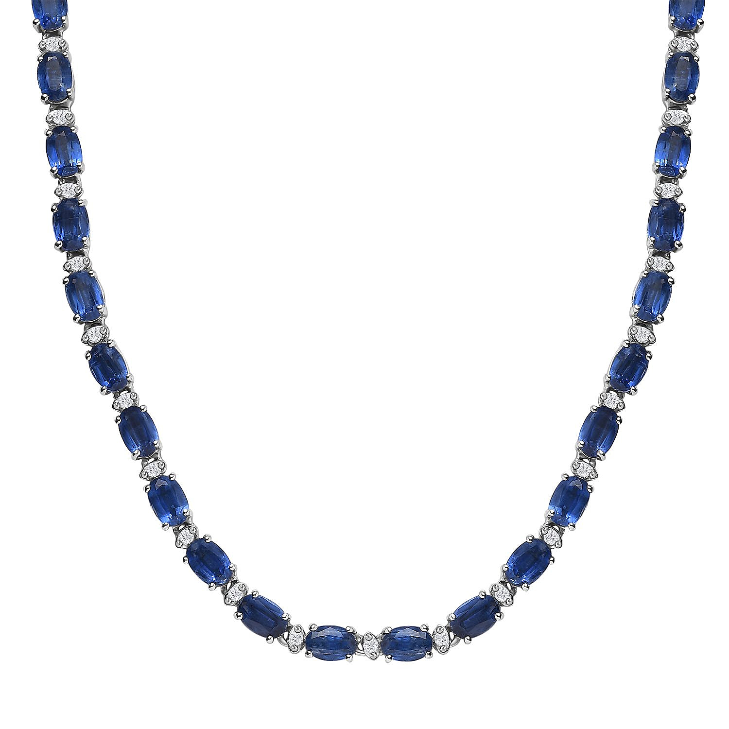 Kyanite and Natural Zircon Necklace (Size - 20) in Platinum Overlay Sterling Silver 38.54 Ct, Silver Wt. 19.28 Gm