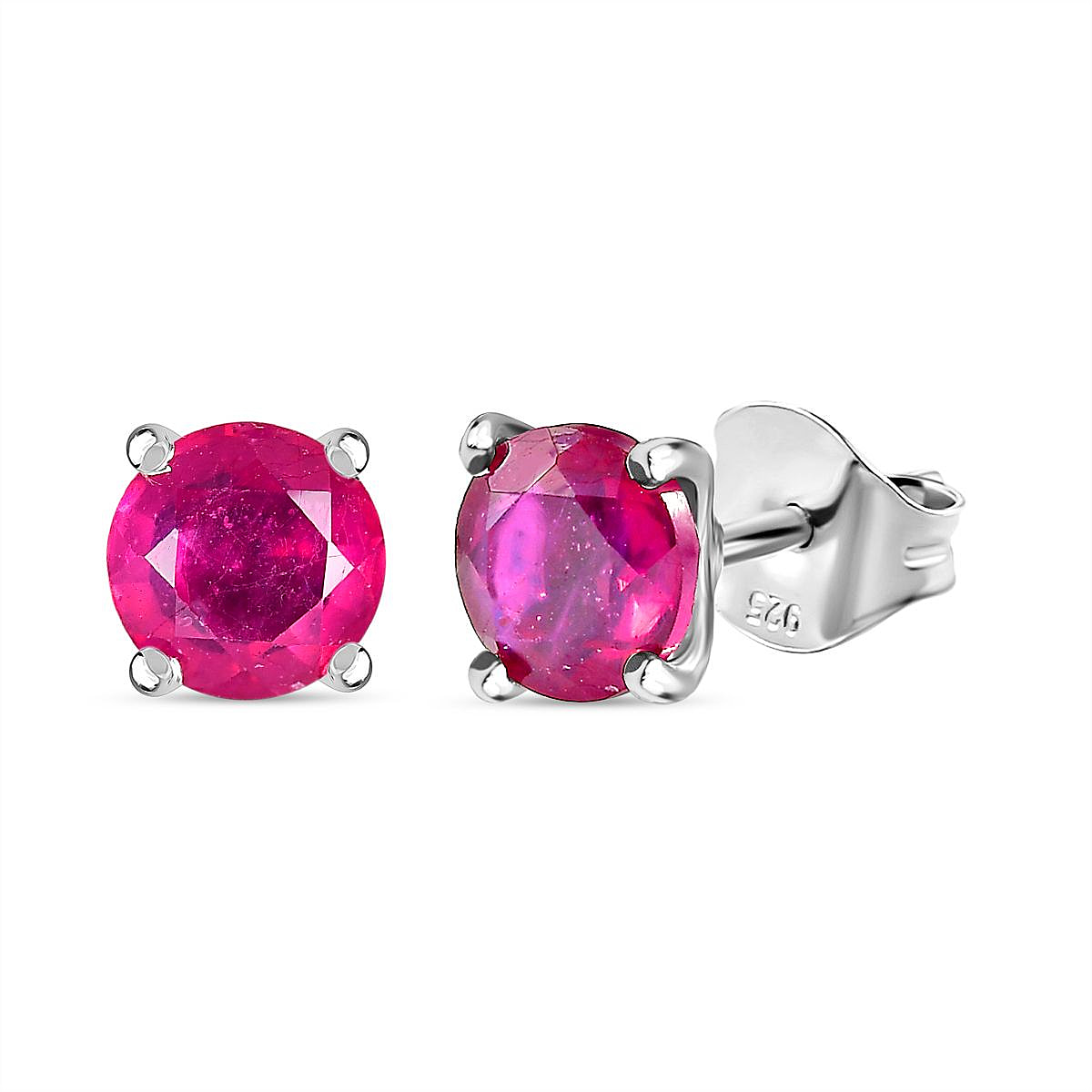 African Ruby Solitaire Earring in Platinum Overlay Sterling Silver 2.60 ct