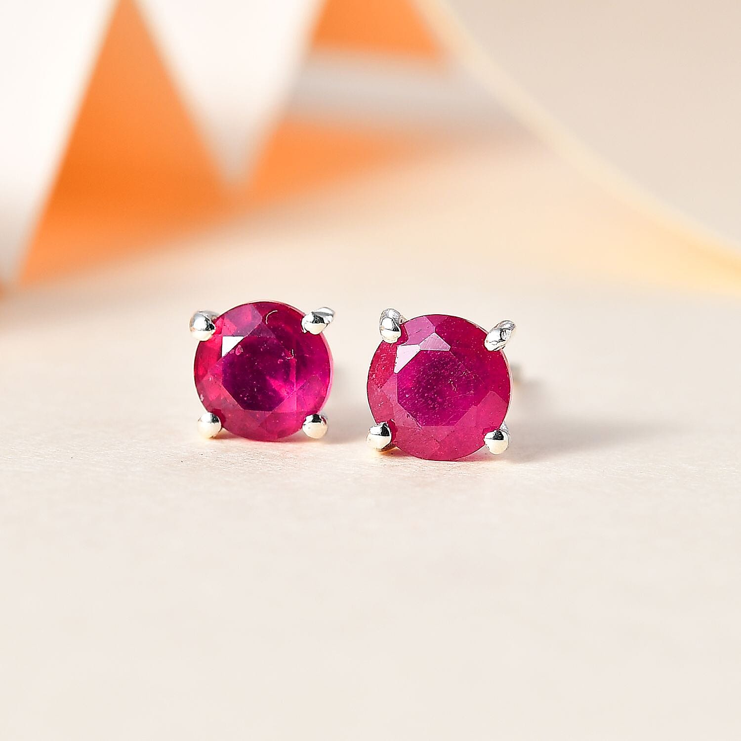 African Ruby Solitaire Stud Earrings in Platinum Overlay Sterling Silver 2.60 Ct.