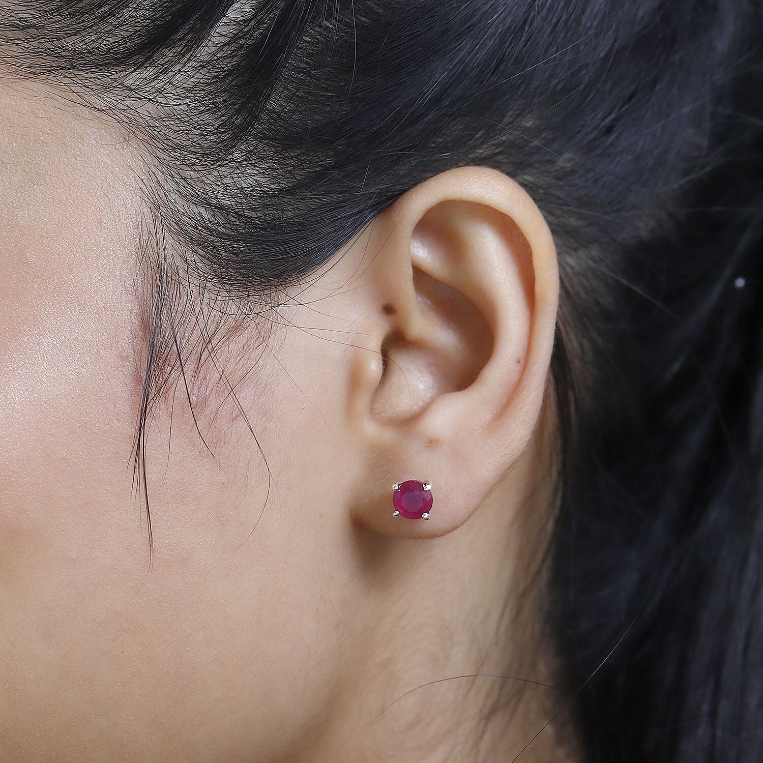 African Ruby Solitaire Stud Earrings in Platinum Overlay Sterling Silver 2.60 Ct.