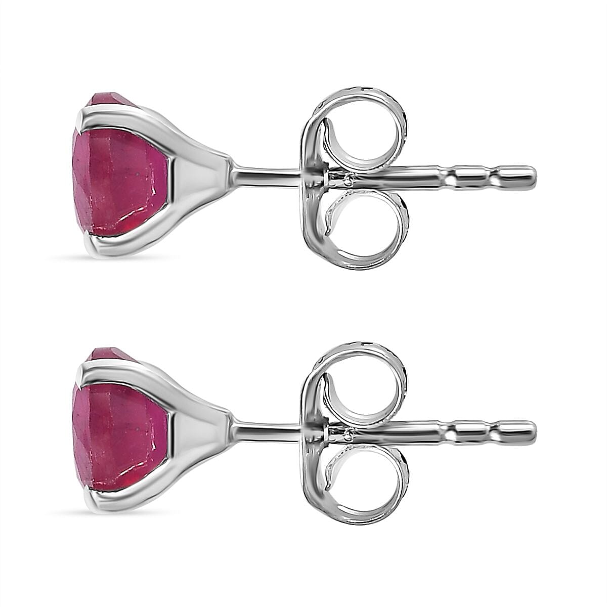African Ruby Solitaire Stud Earrings in Platinum Overlay Sterling Silver 2.60 Ct.