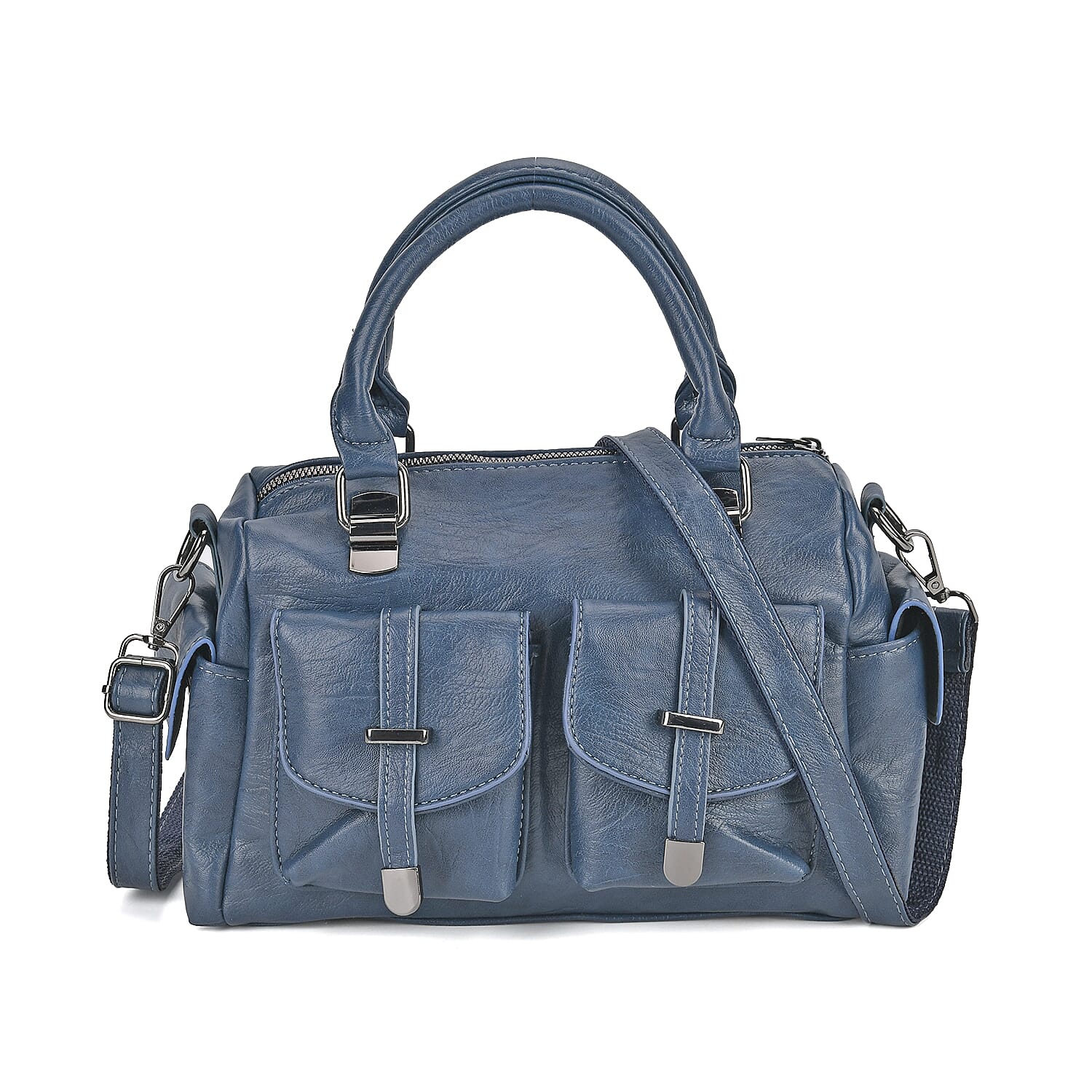 Leatherette Crossbody Bag with Handle Drop - Blue