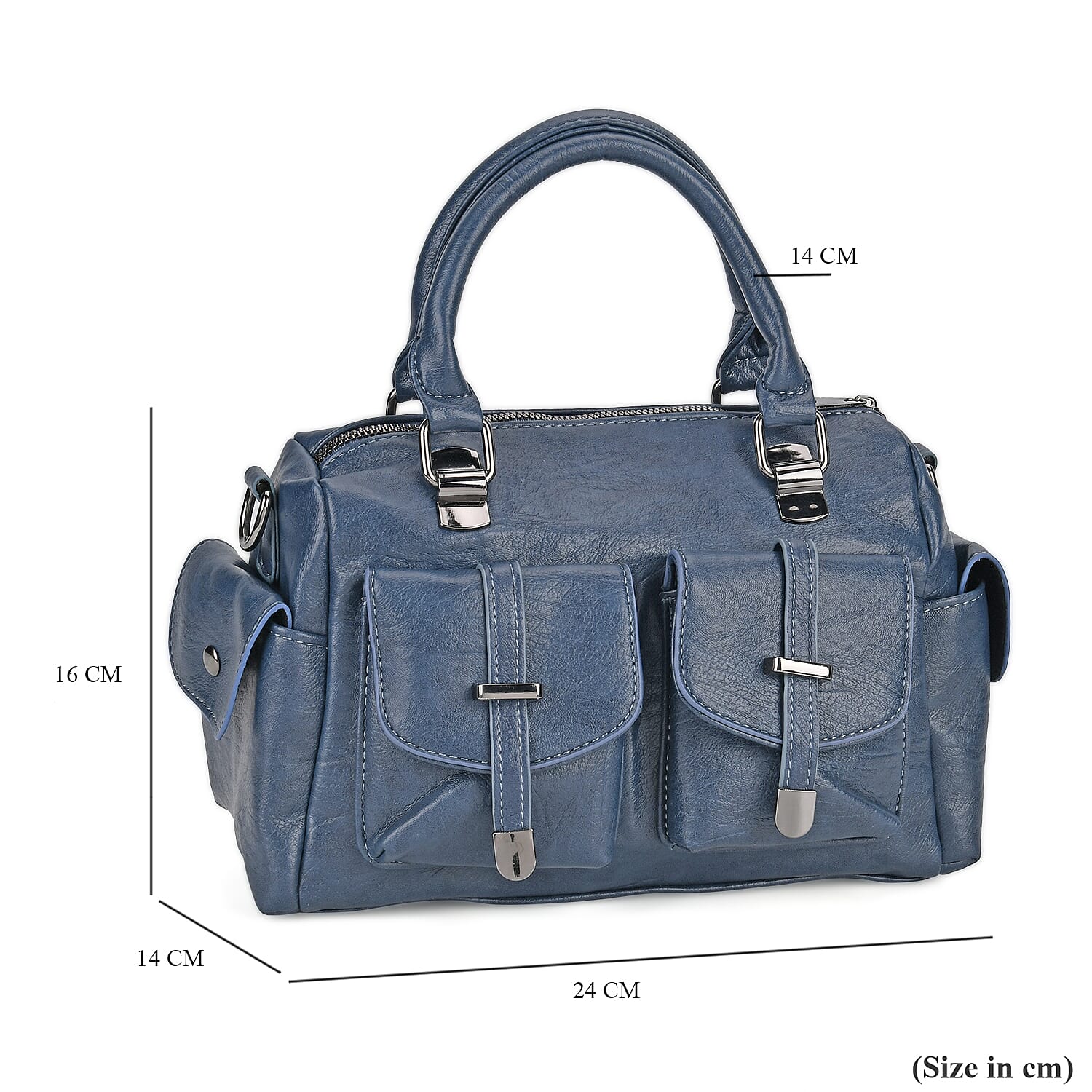 Multi-Pocket Handbag with Detachable Shoulder Strap - Blue