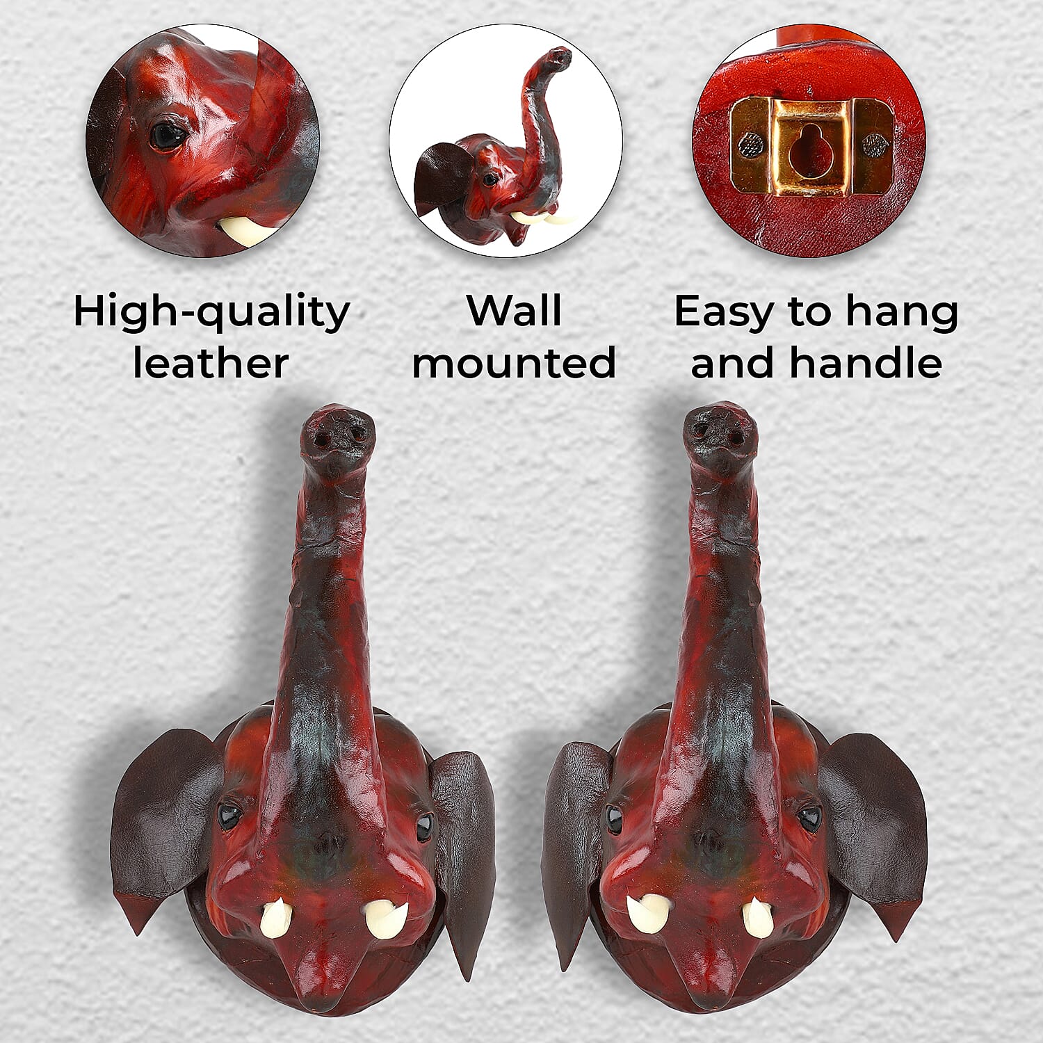 Boutique Collection - Set of 2 Genuine Leather Home Decor Elephant Wall Hangings