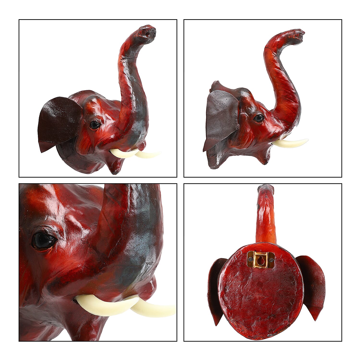 Boutique Collection - Set of 2 Genuine Leather Home Decor Elephant Wall Hangings