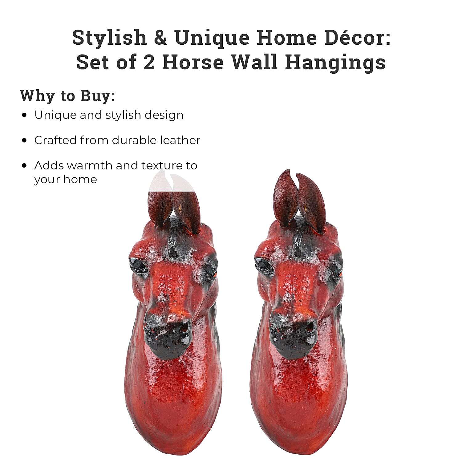 Boutique Collection - Set of 2 Genuine Leather Home Decor Horse Wall Hangings