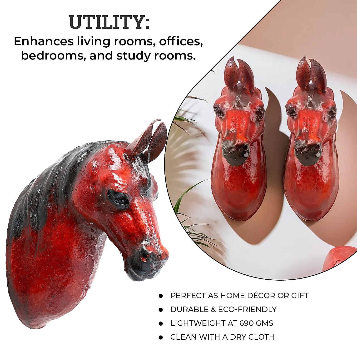 Boutique Collection - Set of 2 Genuine Leather Home Decor Horse Wall Hangings