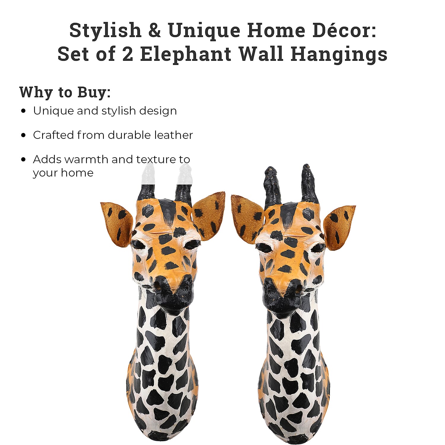 Boutique Collection - Set of 2 Genuine Leather Home Decor Giraffe Wall Hangings