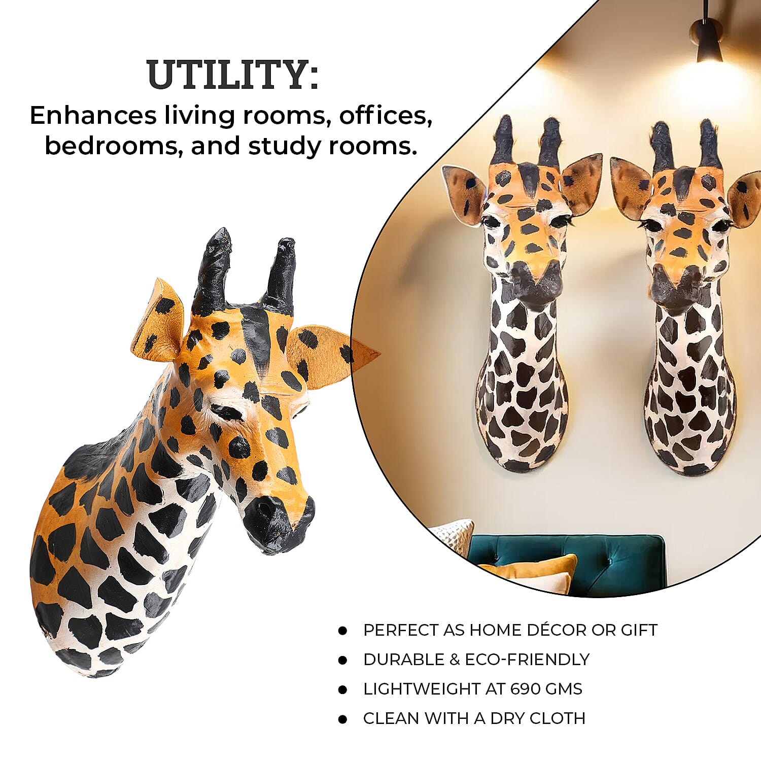 Boutique Collection - Set of 2 Genuine Leather Home Decor Giraffe Wall Hangings