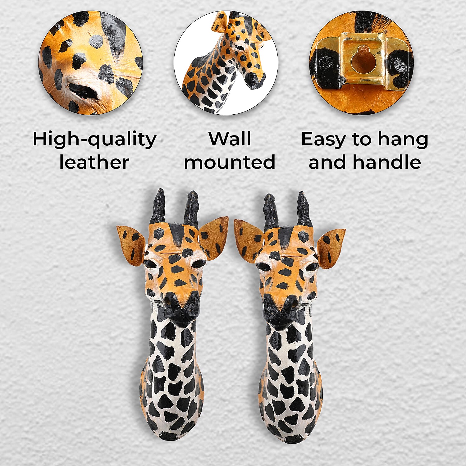 Boutique Collection - Set of 2 Genuine Leather Home Decor Giraffe Wall Hangings