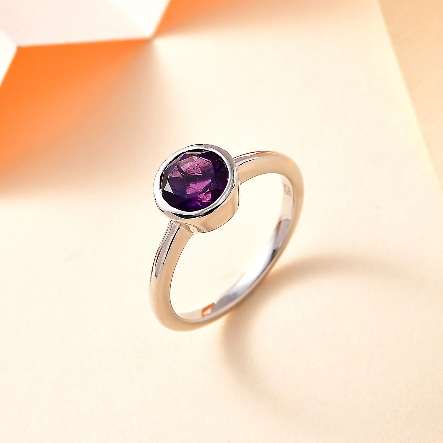 Amethyst Solitaire Ring in Platinum Overlay Sterling Silver 1.20 Ct.