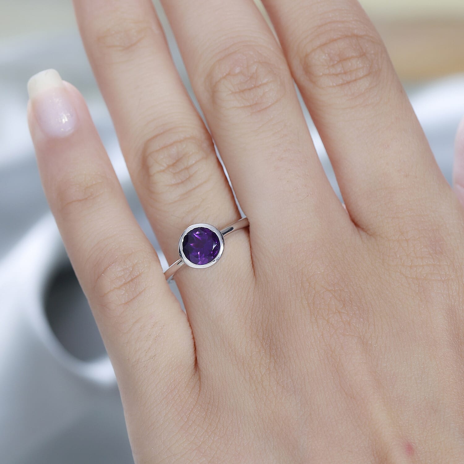 Amethyst Solitaire Ring in Platinum Overlay Sterling Silver 1.20 Ct.