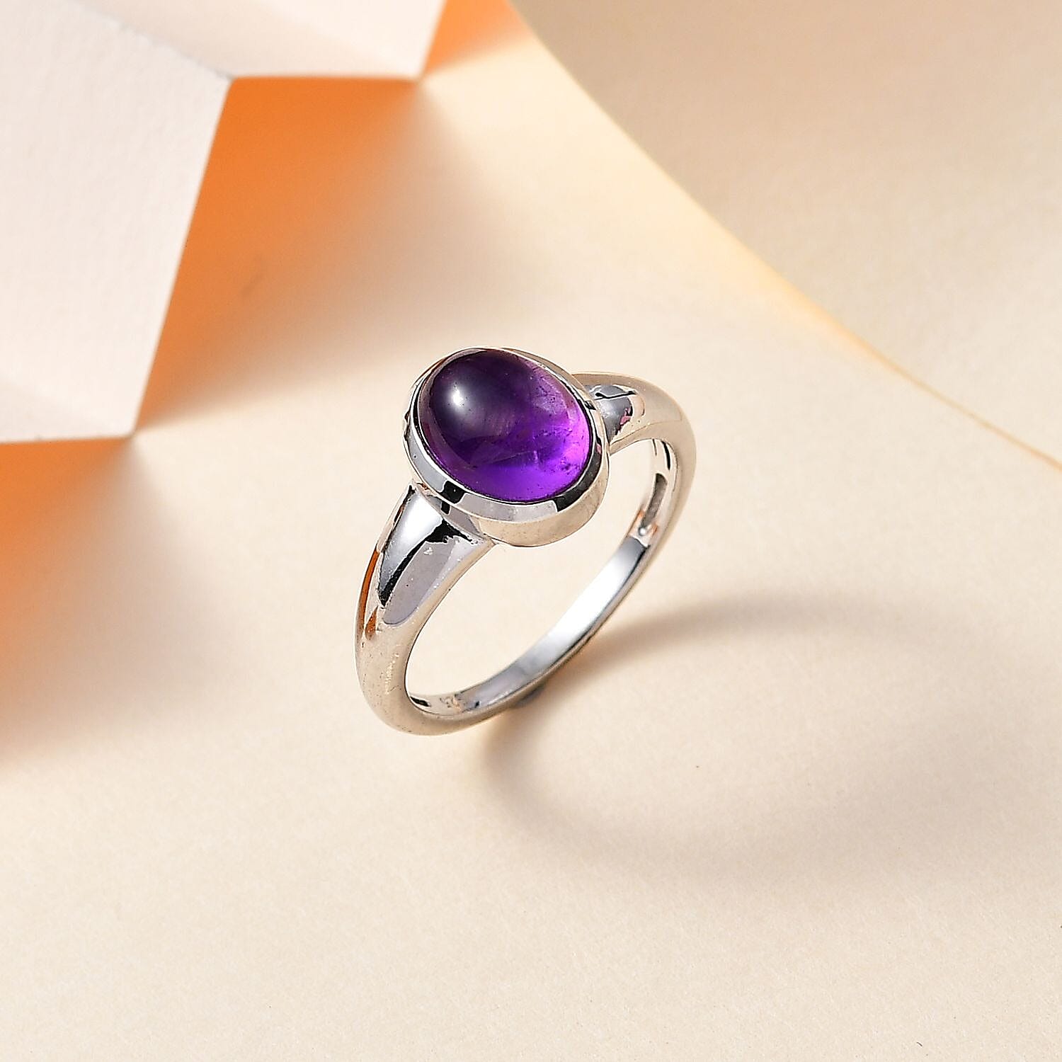 Amethyst Solitaire Ring in Platinum Overlay Sterling Silver 2.14 Ct