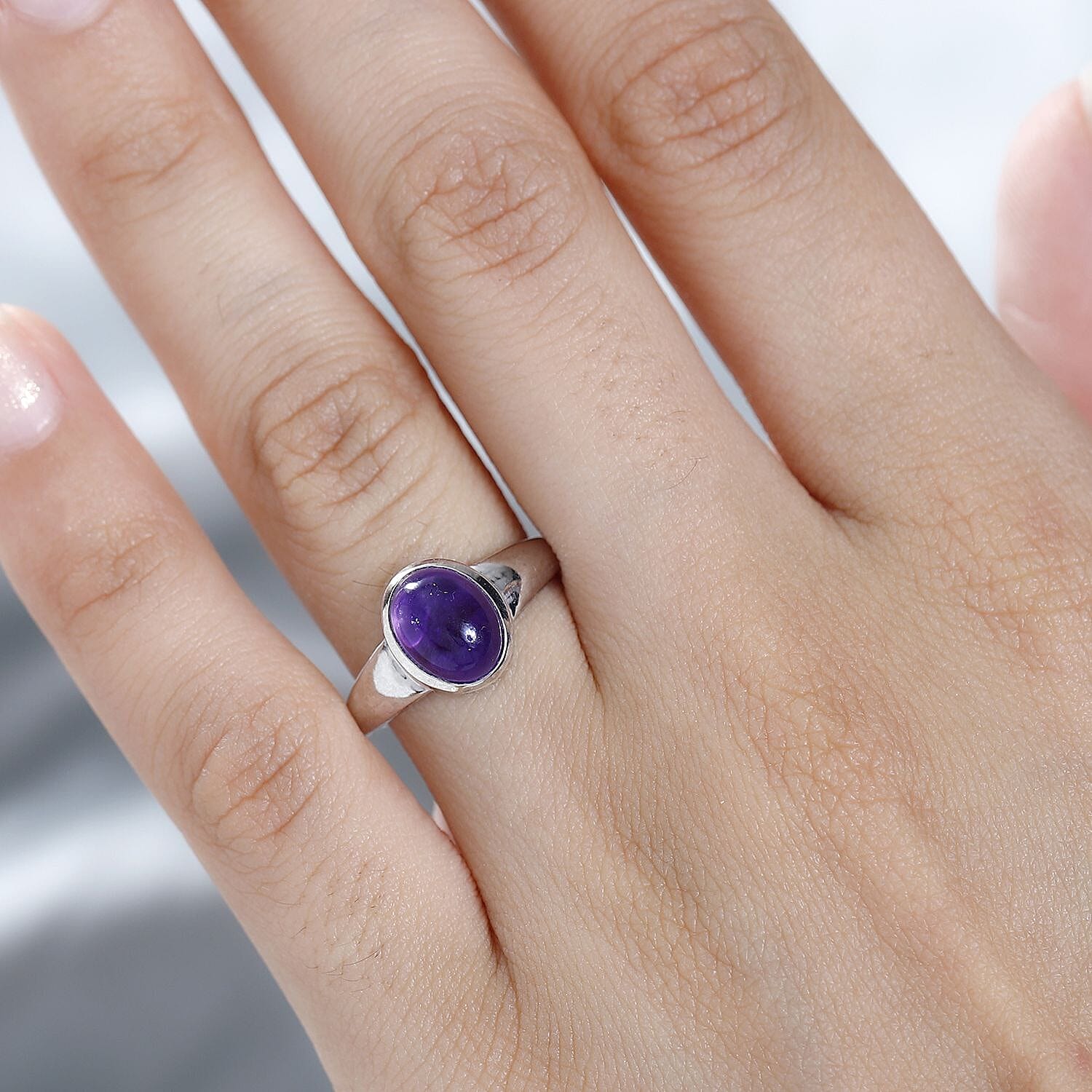 Amethyst Solitaire Ring in Platinum Overlay Sterling Silver 2.14 Ct
