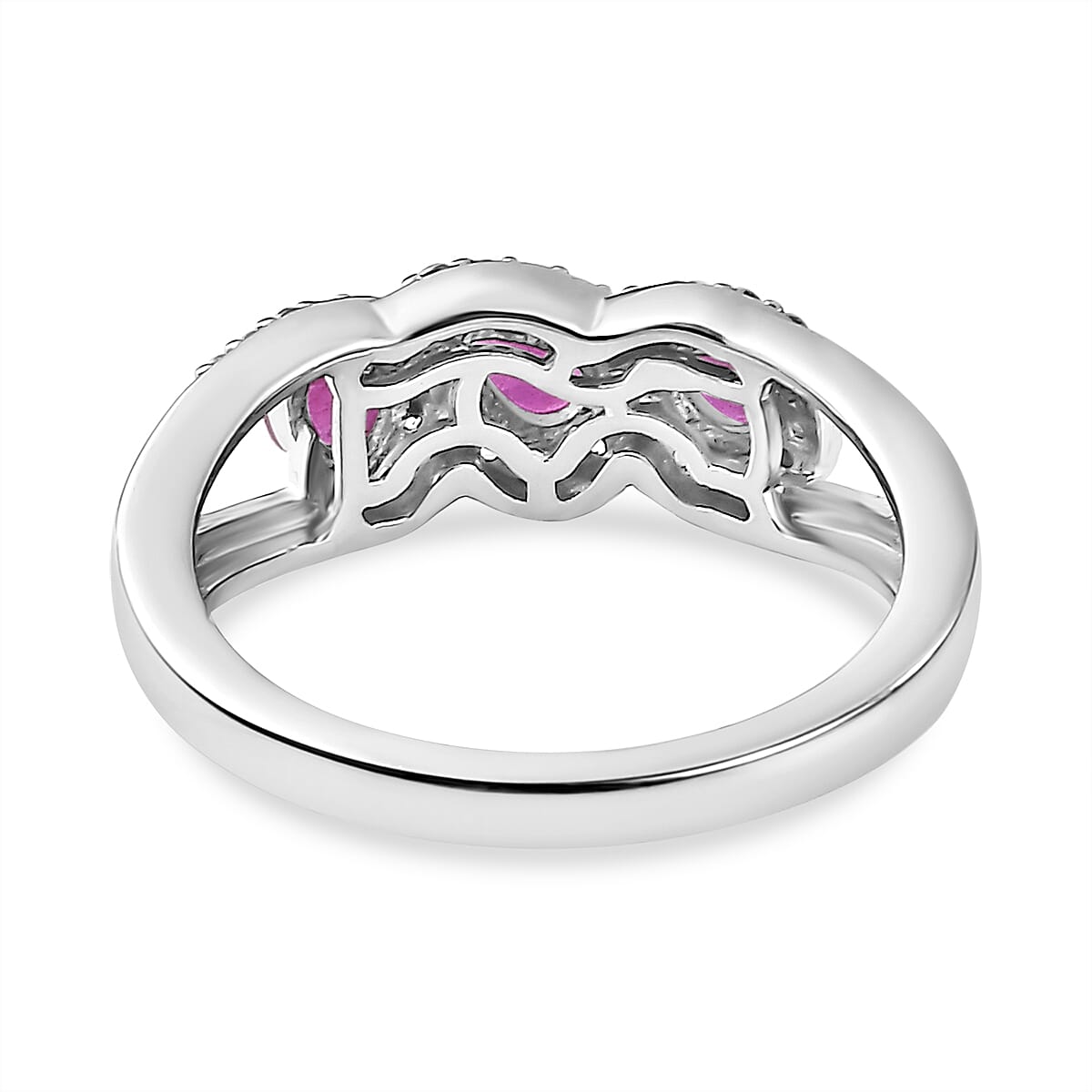 Natural John Saul Ruby & Natural Zircon Ring in Platinum Overlay Sterling Silver Natural John Saul Ruby & Natural Zircon Ring in Platinum Overlay Sterling Silver