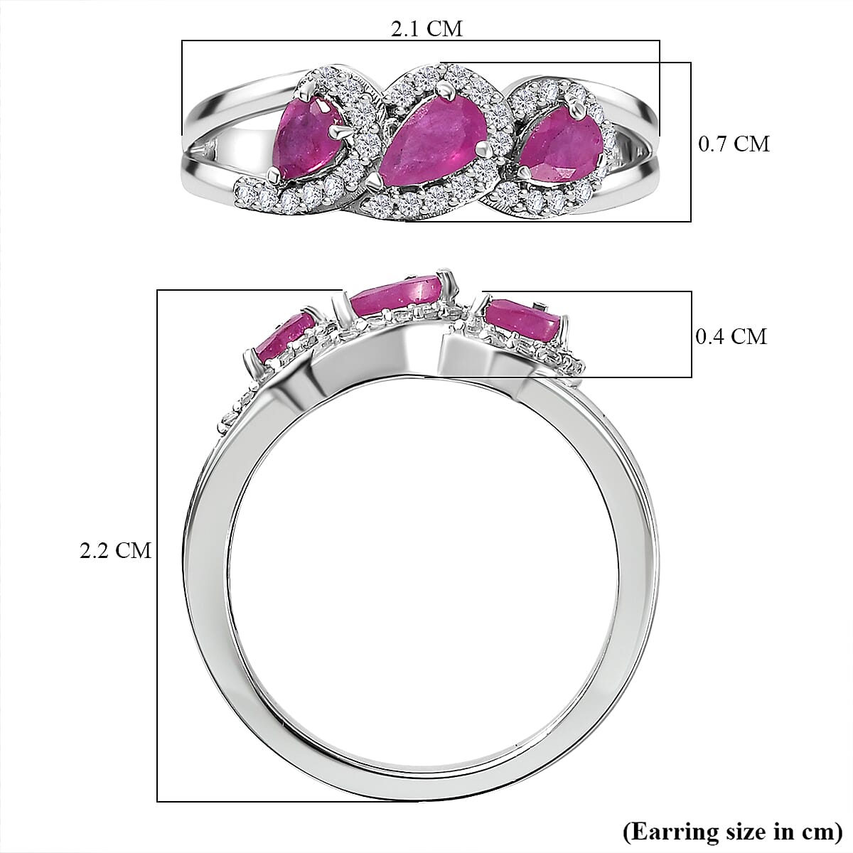Natural John Saul Ruby & Natural Zircon Ring in Platinum Overlay Sterling Silver Natural John Saul Ruby & Natural Zircon Ring in Platinum Overlay Sterling Silver