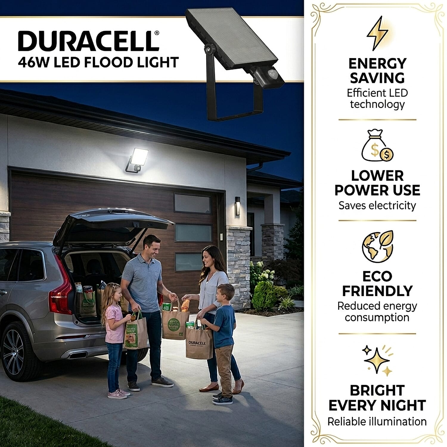 Flood Light-Duracel - High Quality Long Lasting LED 4000 Lumen (46W ) - Black