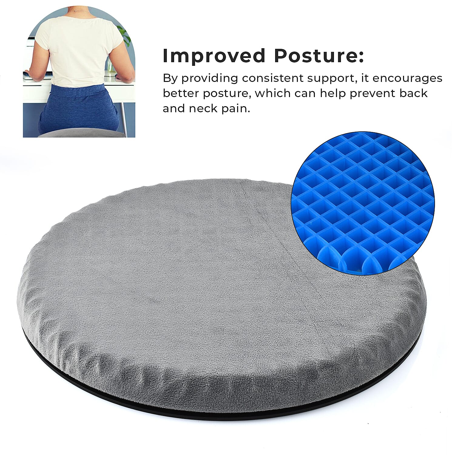 360 Degree Rotating Base Flexible Gel Seat Cushion - Breathable - Washable With Cover. 360 Degree Rotating Base Flexible Gel Seat Cushion - Breathable - Washable With Cover.