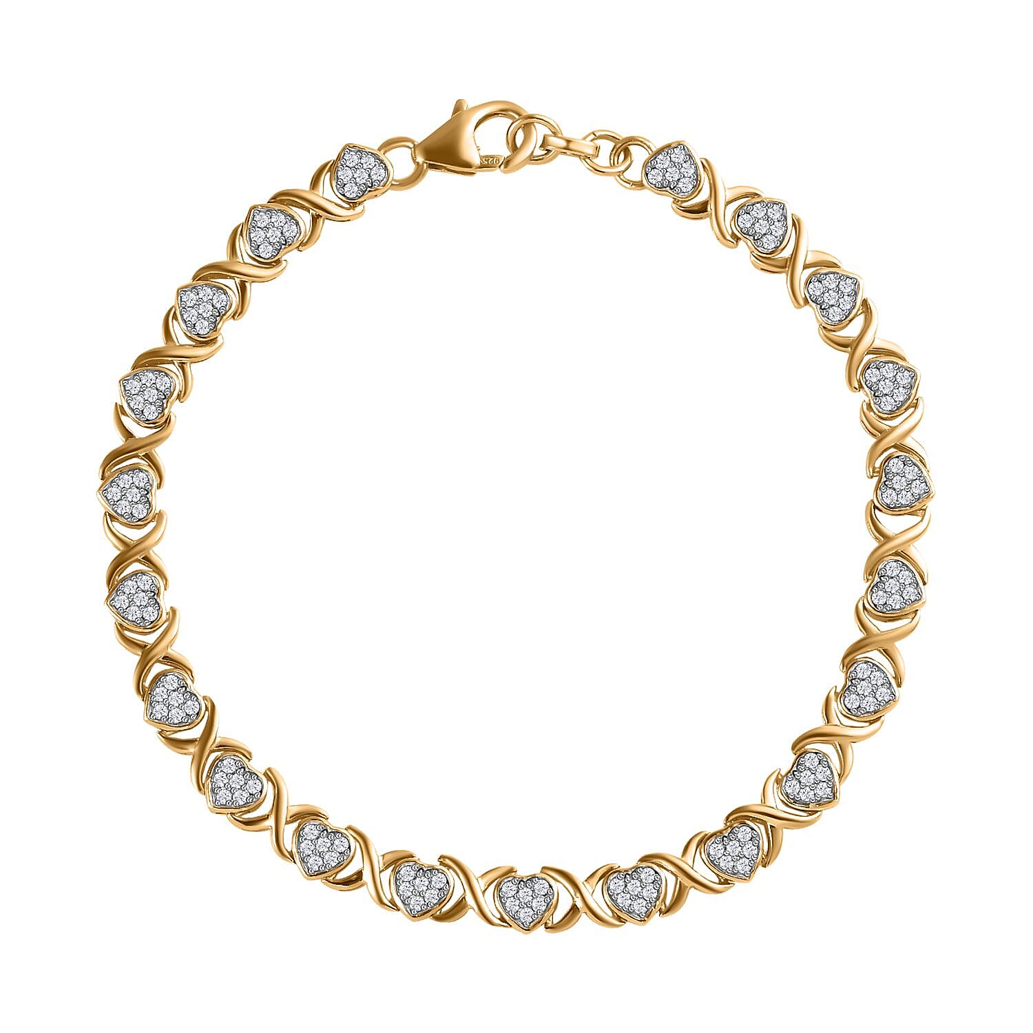 White Diamond Cluster Bracelet (Size - 7.5) in Vermeil YG Sterling Silver 1.00 Ct,  Silver Wt. 10 Gms