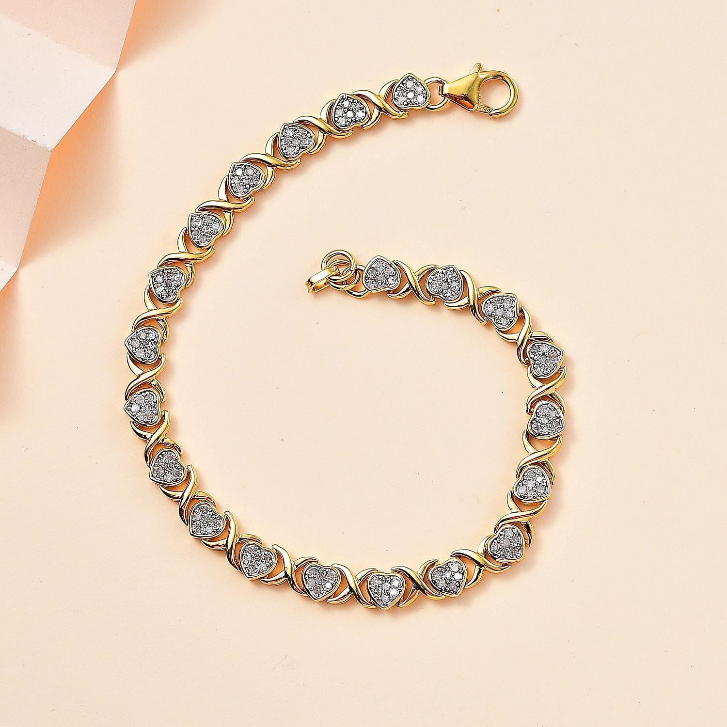 White Diamond Cluster Bracelet (Size - 7.5) in Vermeil YG Sterling Silver 1.00 Ct,  Silver Wt. 10 Gms