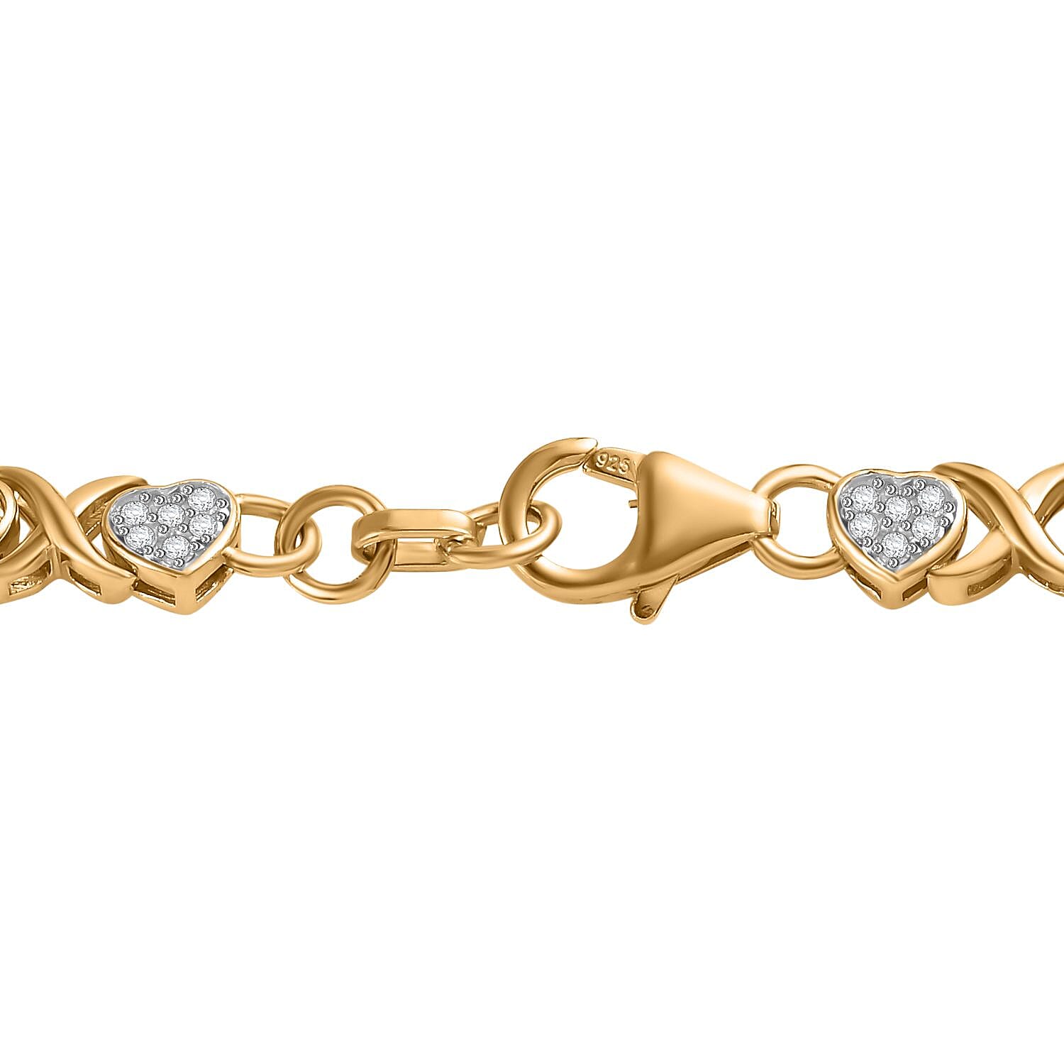 White Diamond Cluster Bracelet (Size - 7.5) in Vermeil YG Sterling Silver 1.00 Ct,  Silver Wt. 10 Gms