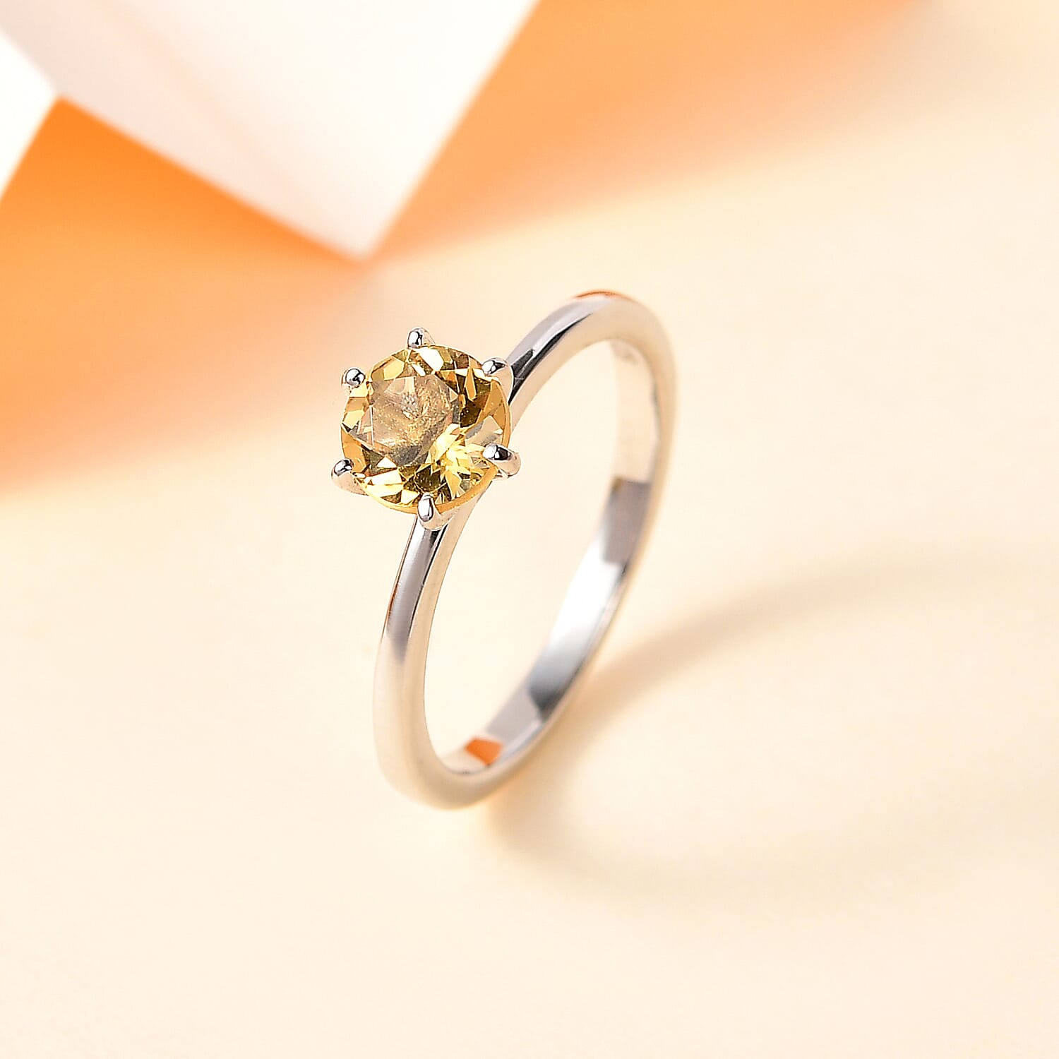 Heliodor Solitaire Ring in Platinum Overlay Sterling Silver