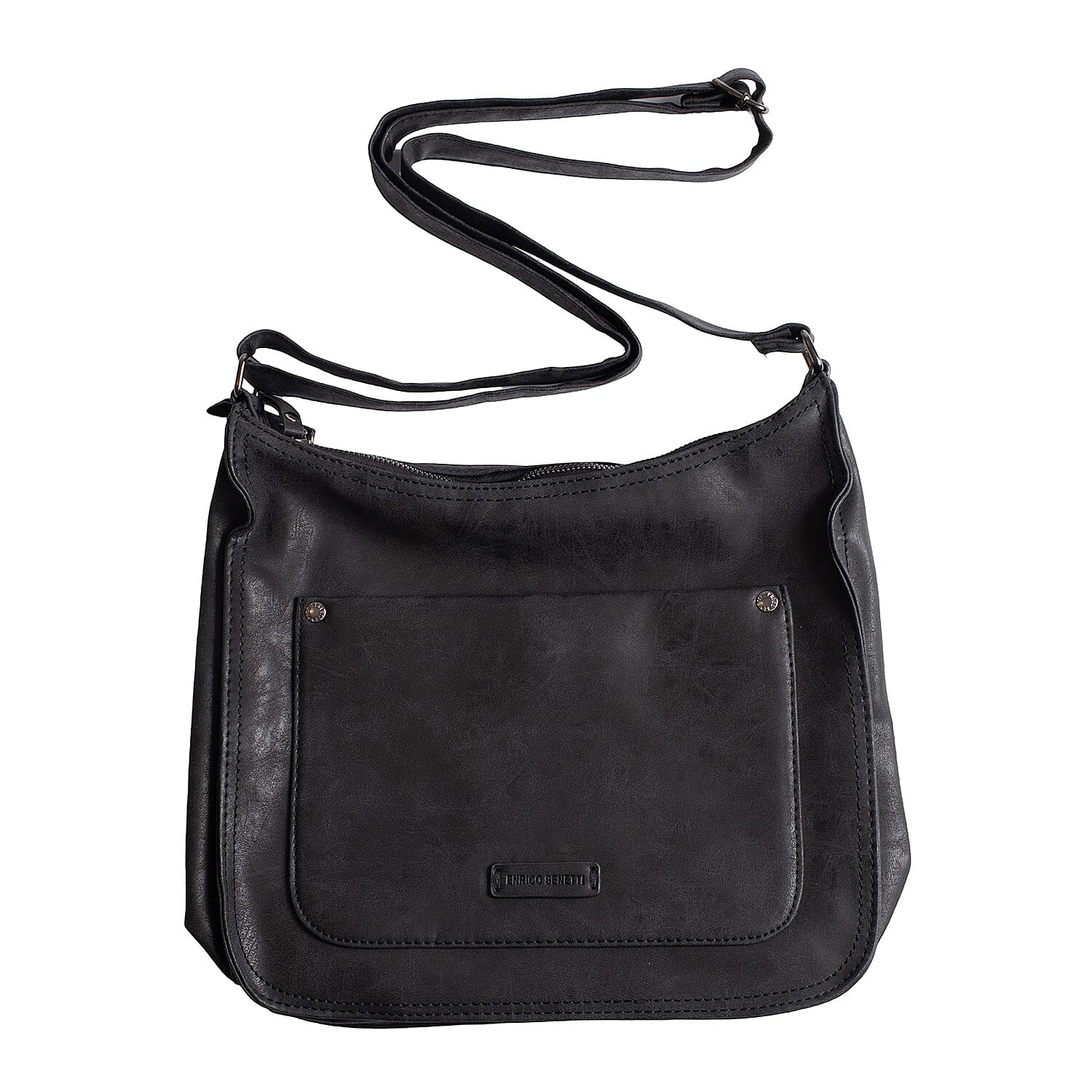 Designer Closeout - Enrico Benetti Leatherette Crossbody Bag with Shoulder Strap - Black