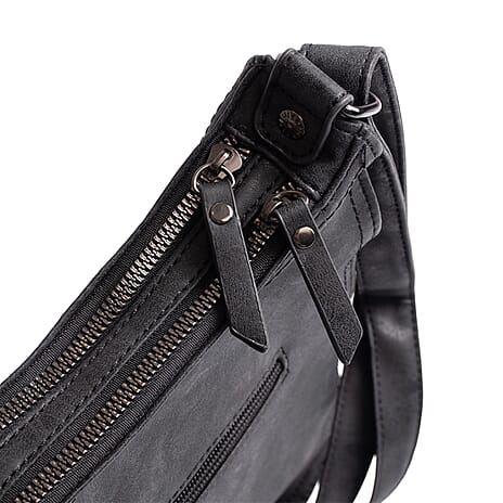 Designer Closeout - Enrico Benetti Leatherette Crossbody Bag with Shoulder Strap - Black