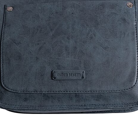 Designer Closeout - Enrico Benetti Leatherette Crossbody Bag with Shoulder Strap - Navy