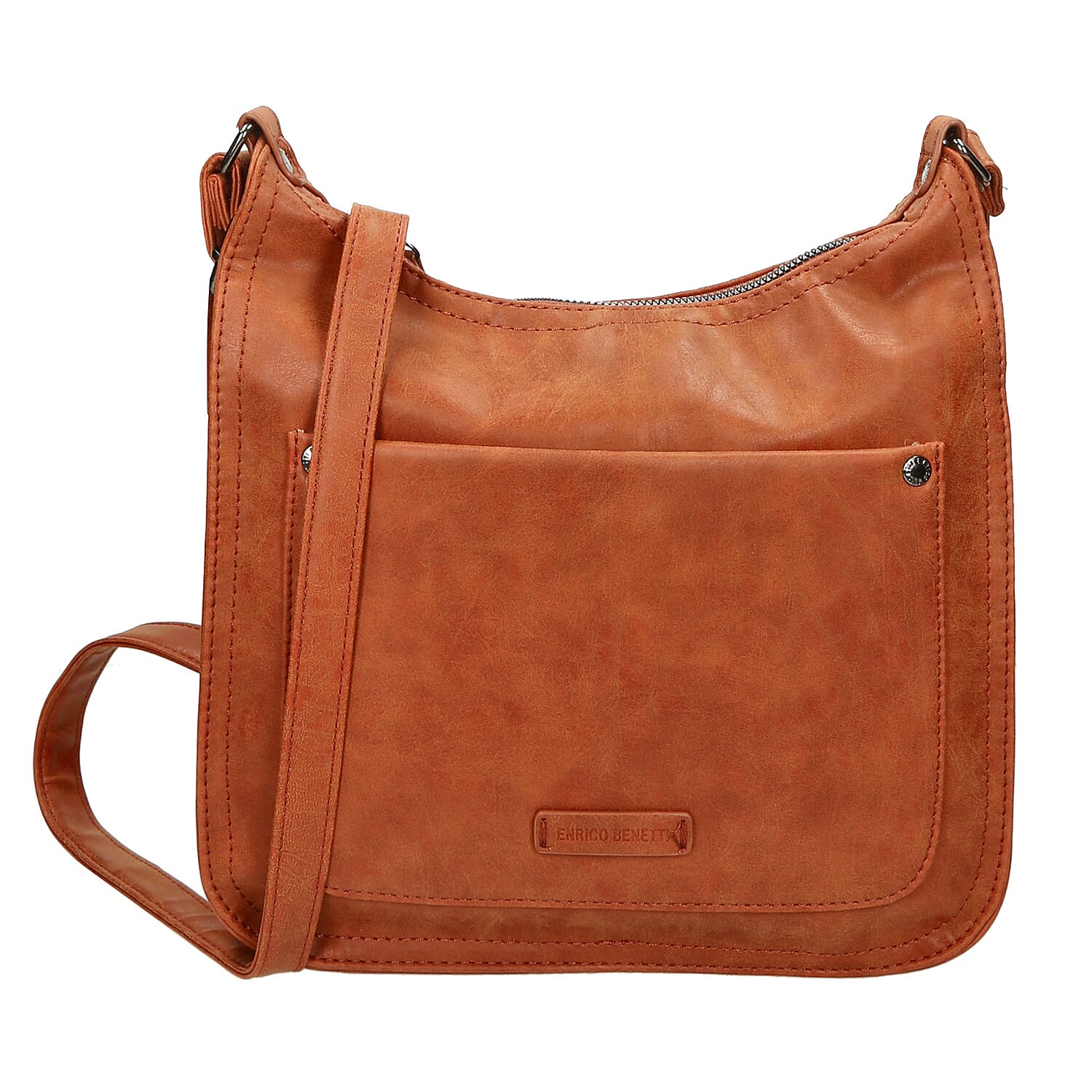 Designer Closeout - Enrico Benetti Leatherette Crossbody Bag with Shoulder Strap - Rust