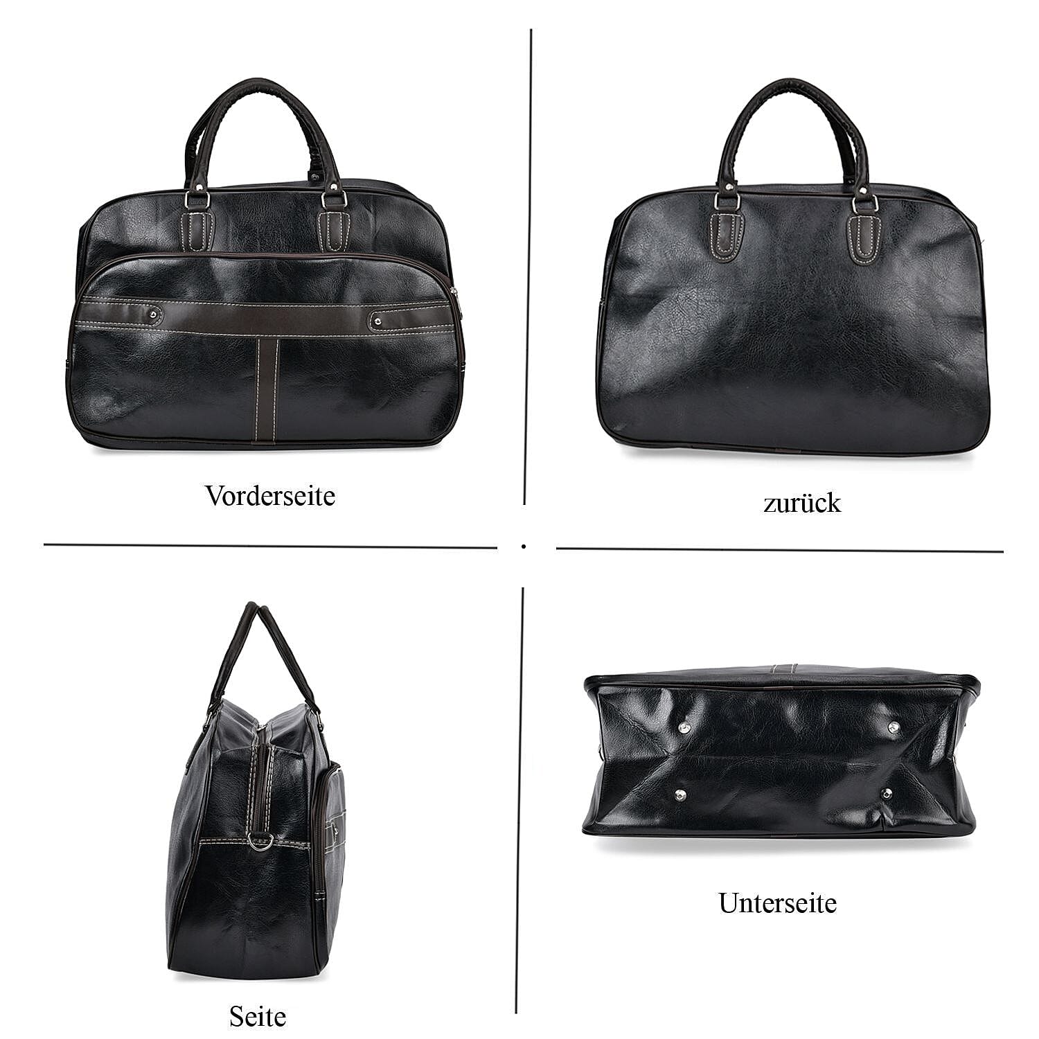 Leatherette Travel Bag with Shoulder Strap (Size 52x33x20 cm) - Black