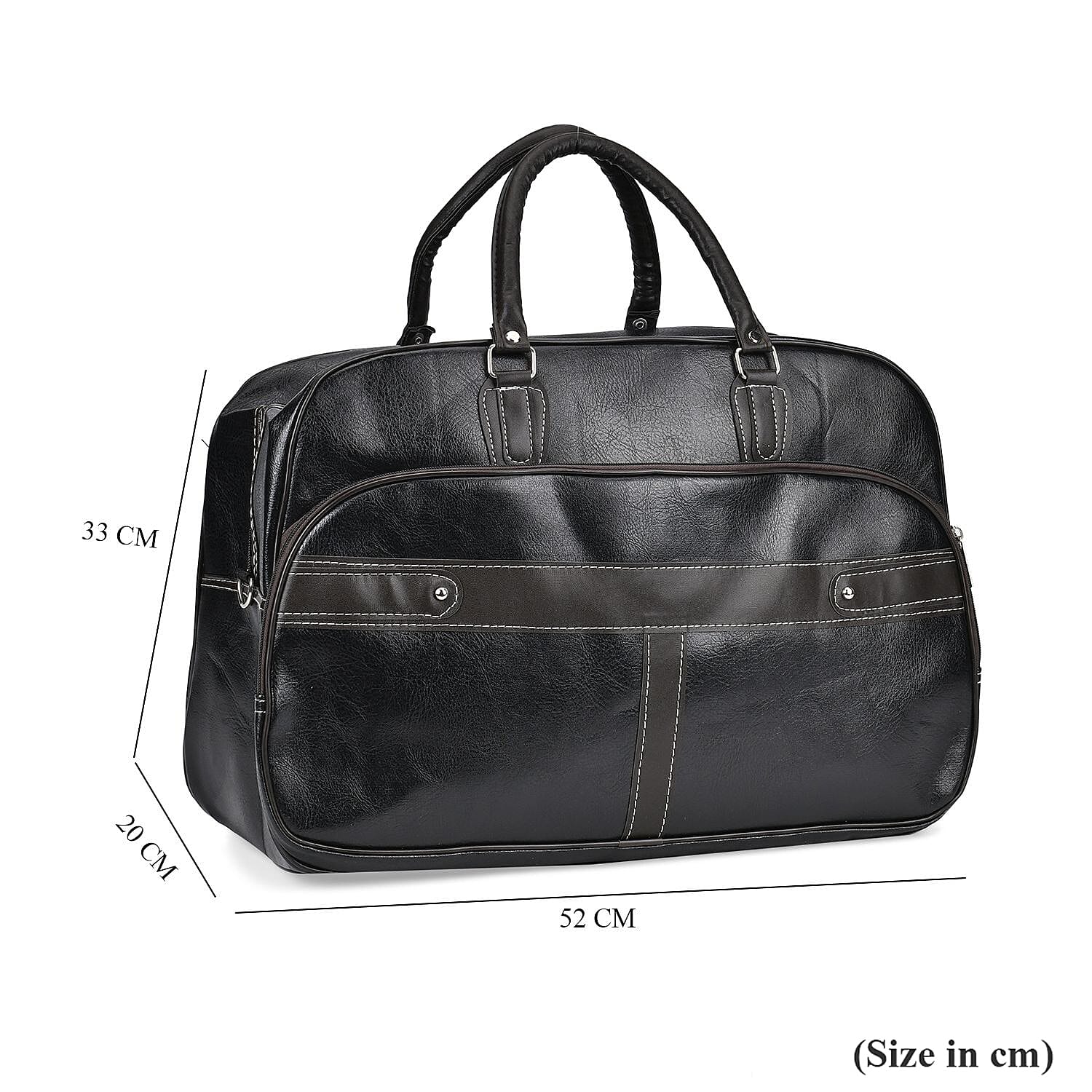 Leatherette Travel Bag with Shoulder Strap (Size 52x33x20 cm) - Black
