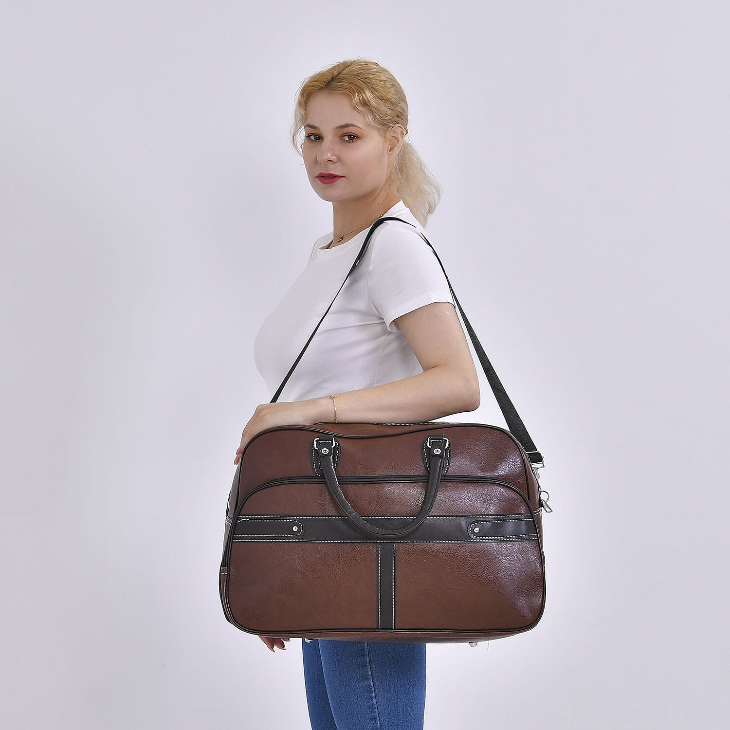 Holiday Special Deal - Leatherette Multi-Purpose Travel Bag with Shoulder Strap - Dark Brown