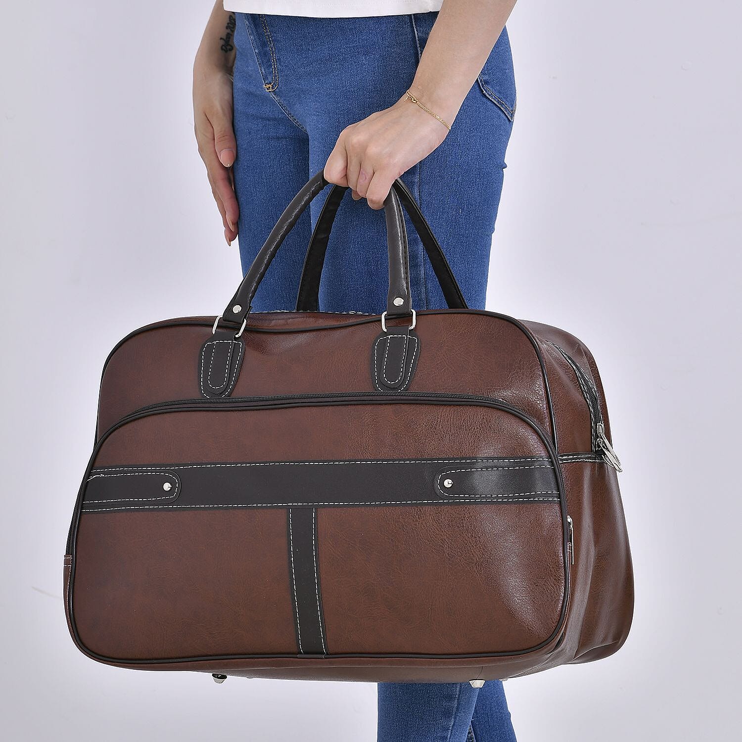 Holiday Special Deal - Leatherette Multi-Purpose Travel Bag with Shoulder Strap - Dark Brown