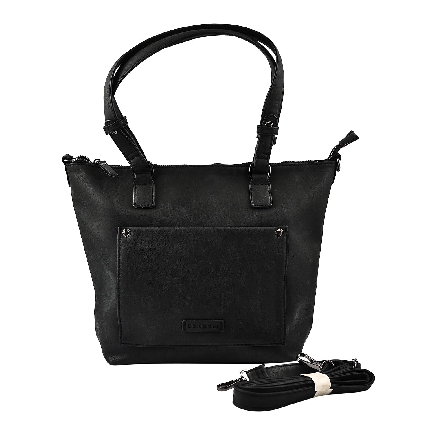 Designer Closeout - Enrico Benetti Leatherette Shoulder Bag with Handle Drop - Black
