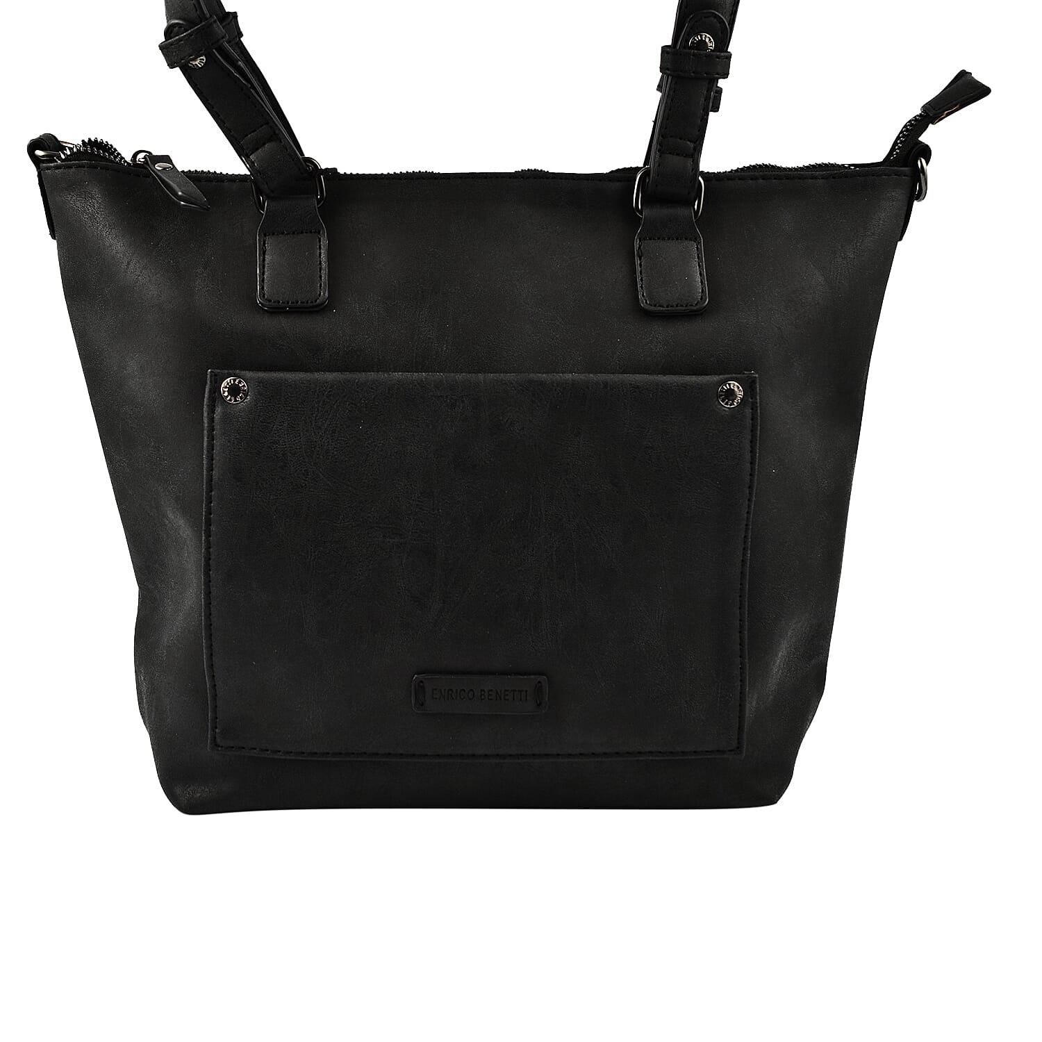 Designer Closeout - Enrico Benetti Leatherette Shoulder Bag with Handle Drop - Black