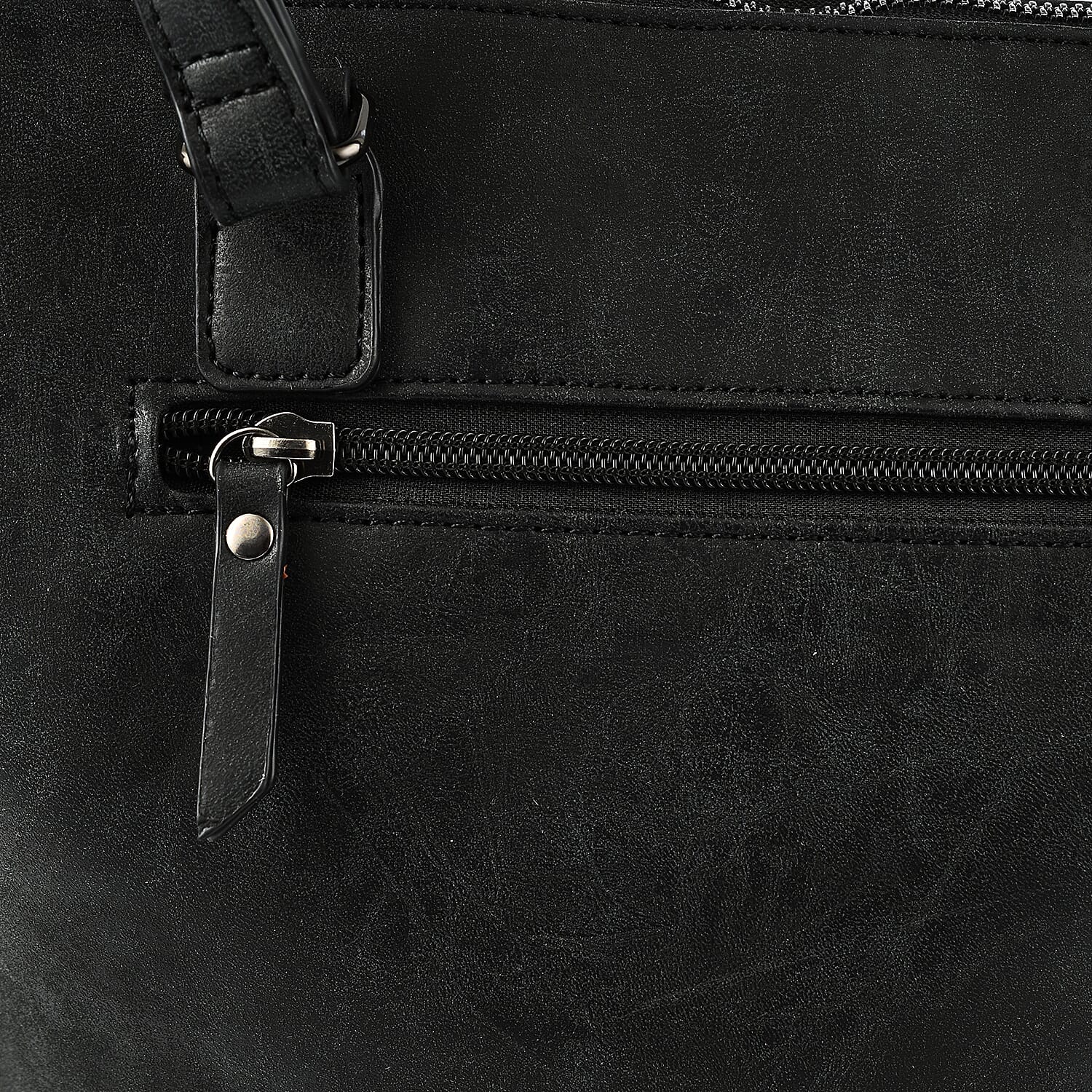 Designer Closeout - Enrico Benetti Leatherette Shoulder Bag with Handle Drop - Black