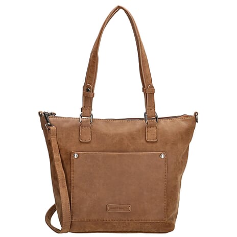 Designer Closeout - Enrico Benetti Leatherette Shoulder Bag with Handle Drop - Camel