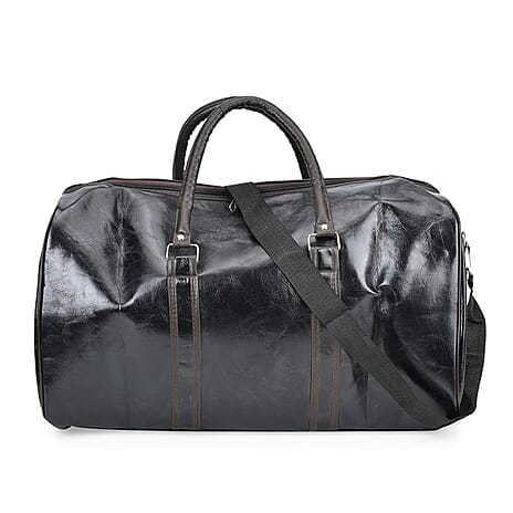 Designer Inspired Travel Duffle Bag with Shoulder Strap - Black