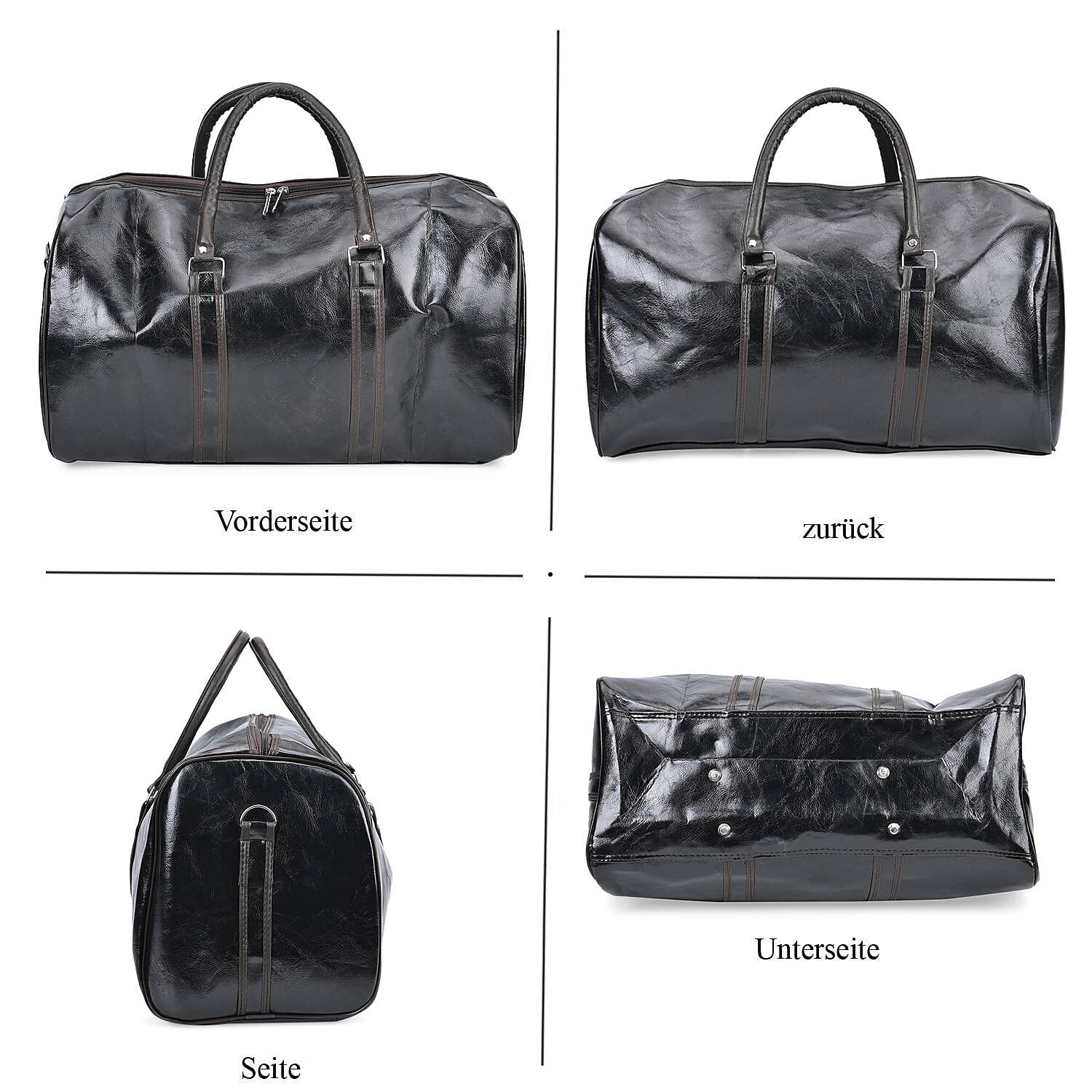 Designer Inspired Travel Duffle Bag with Shoulder Strap - Black