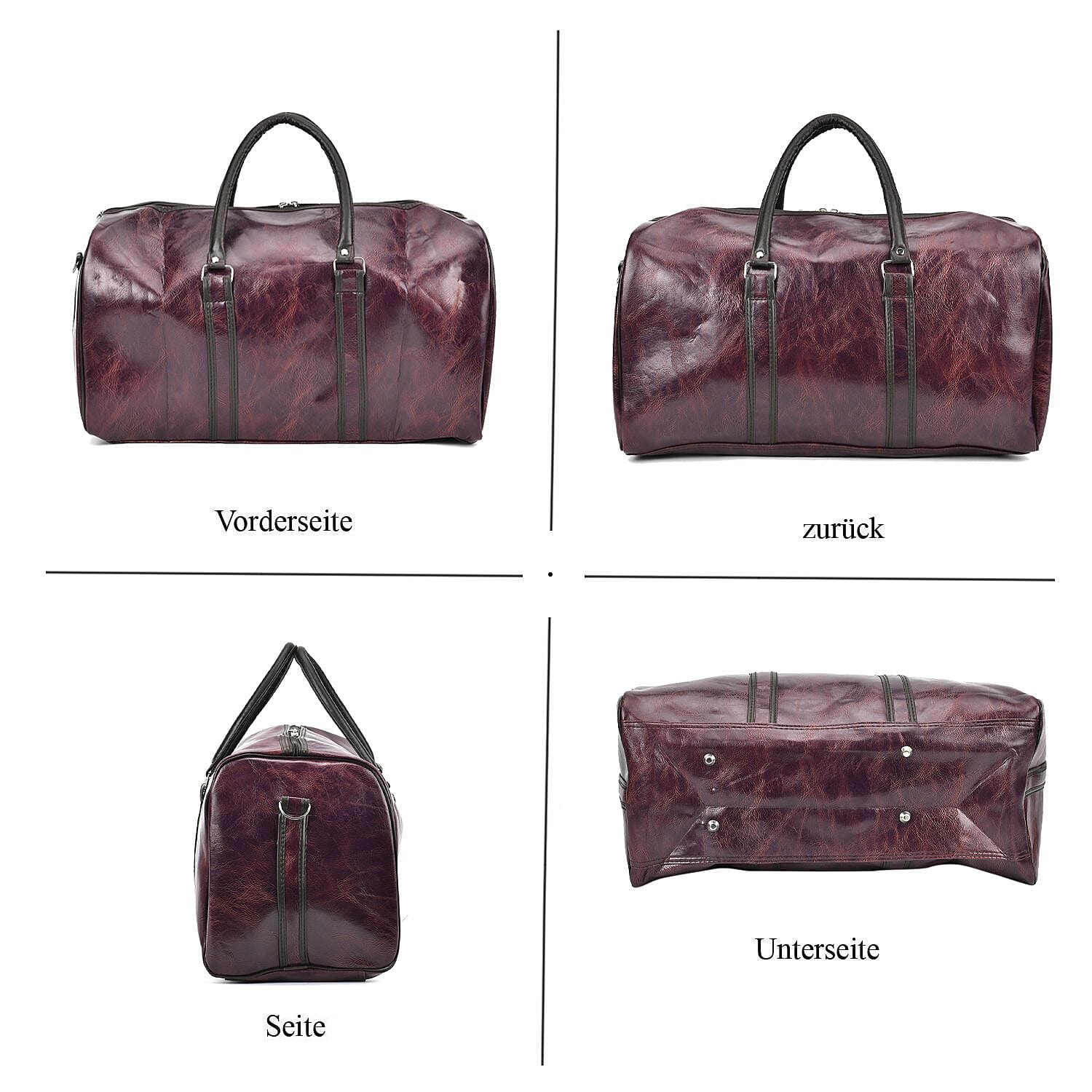 Designer Inspired Travel Duffle Bag with Shoulder Strap - Burgundy