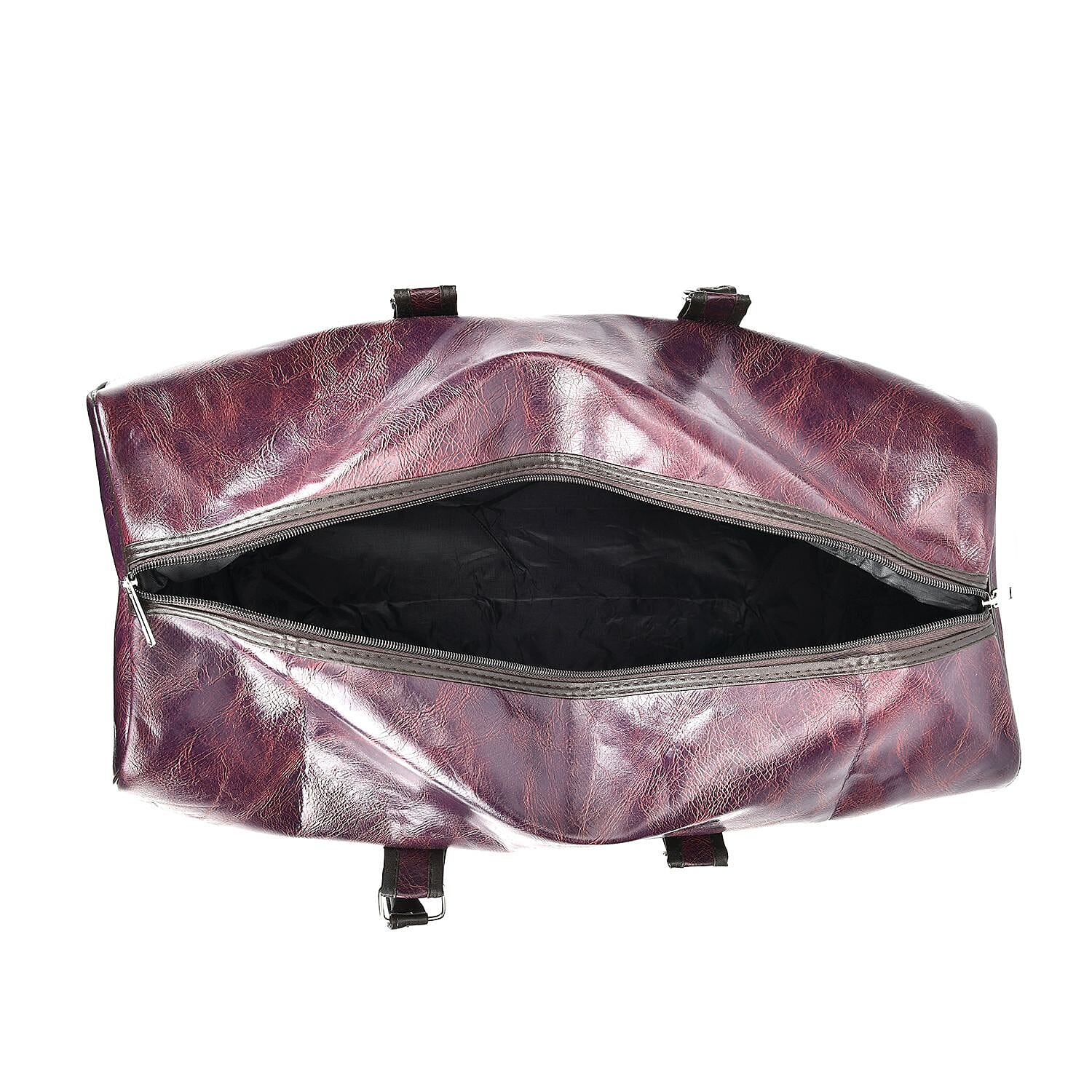 Designer Inspired Travel Duffle Bag with Shoulder Strap - Burgundy