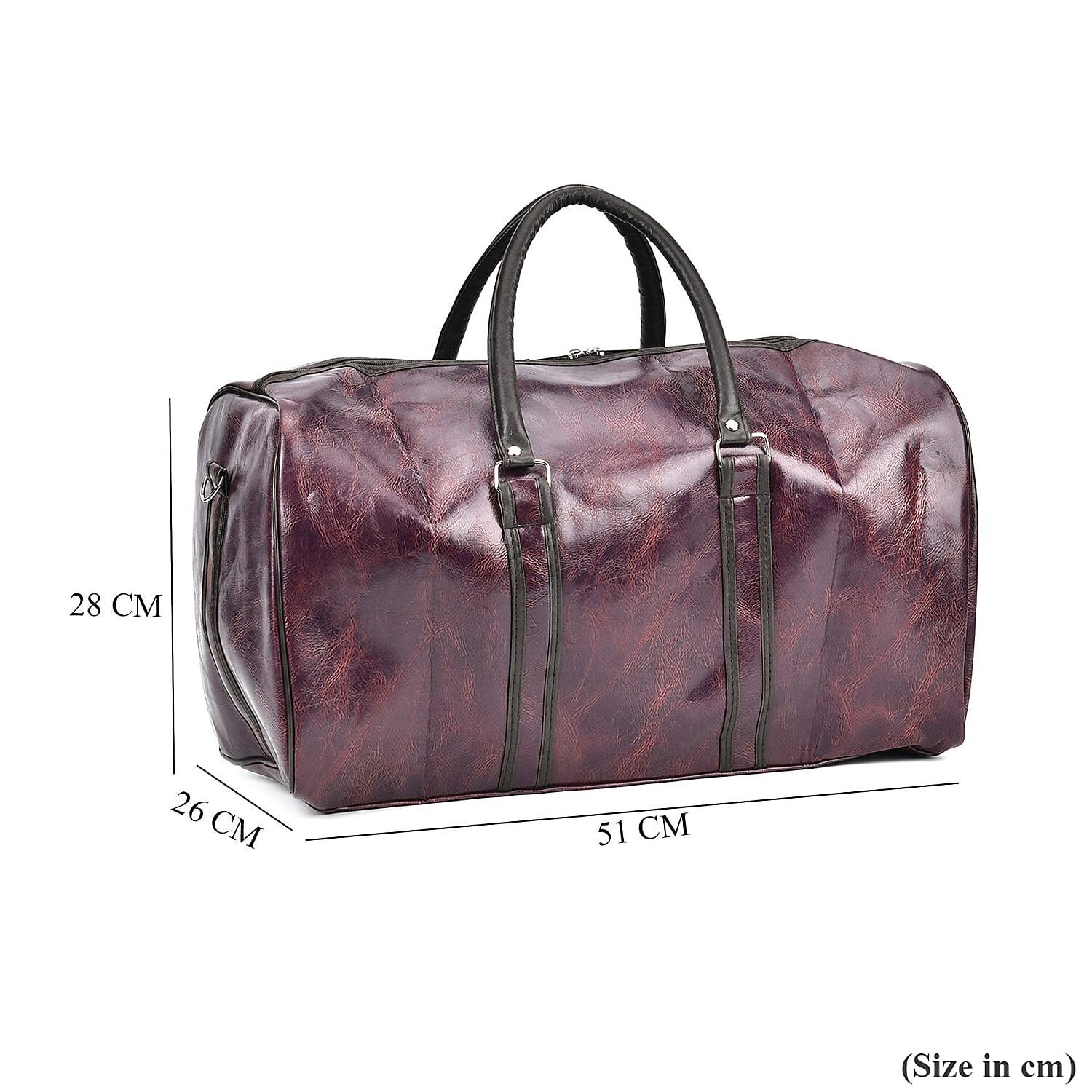 Designer Inspired Travel Duffle Bag with Shoulder Strap - Burgundy