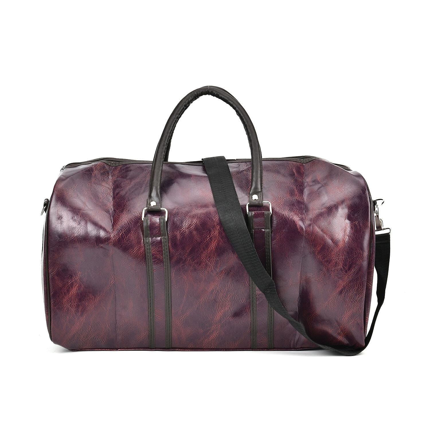 Designer Inspired Travel Duffle Bag with Shoulder Strap - Burgundy