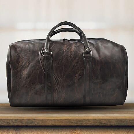 Designer Inspired Travel Duffle Bag with Shoulder Strap - Brown