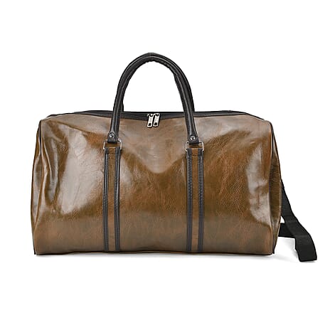 Designer Inspired Travel Duffle Bag with Shoulder Strap - Grey