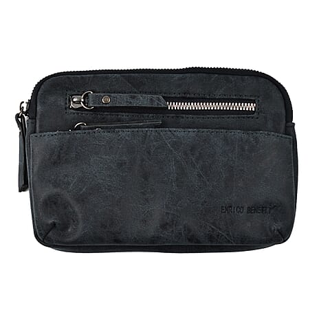 Designer Closeout - Enrico Benetti Leatherette Crossbody Bag with Exterior Zipped Pocket - Navy